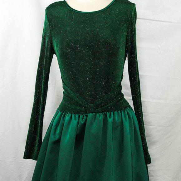 Vintage 1990s Emerald Green Gown Gold Glitter Fleck Bodice prom - Picture 5 of 11